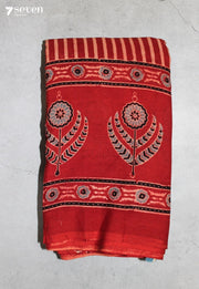 Peyali Kutch Red Pure Handmade Ajrakh 100% Cotton Saree - Seven Sarees - Saree - Seven Sarees