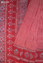 Peyali Kutch Red Pure Handmade Ajrakh 100% Cotton Saree - Seven Sarees - Saree - Seven Sarees