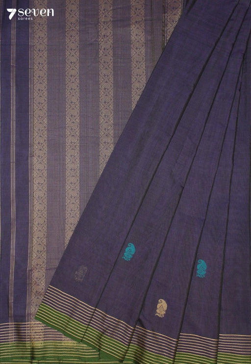 Peyranvi Signature Seven Handloom Blue Bangalore Pure Cotton Saree - Seven Sarees - Saree - Seven Sarees