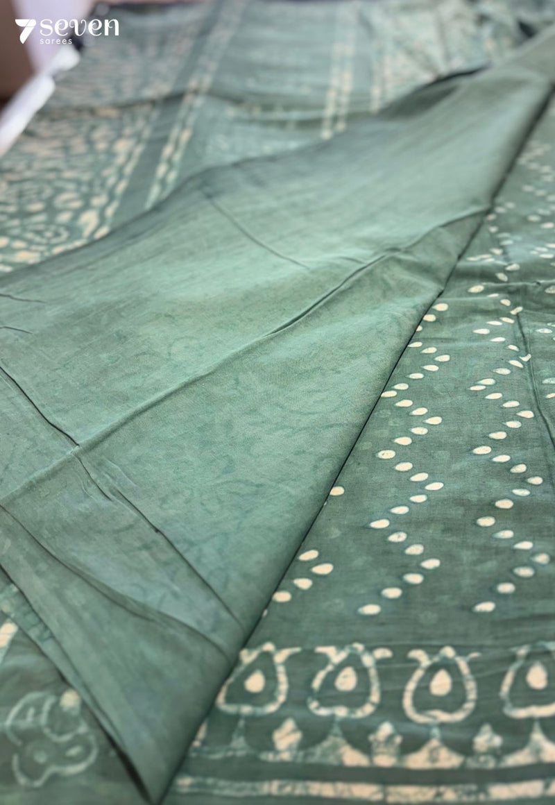 Pinecone Picnic Jaipur Blue Handblock 100% Cotton Saree - Seven Sarees - Saree - Seven Sarees