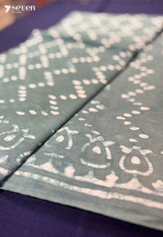 Pinecone Picnic Jaipur Blue Handblock 100% Cotton Saree - Seven Sarees - Saree - Seven Sarees