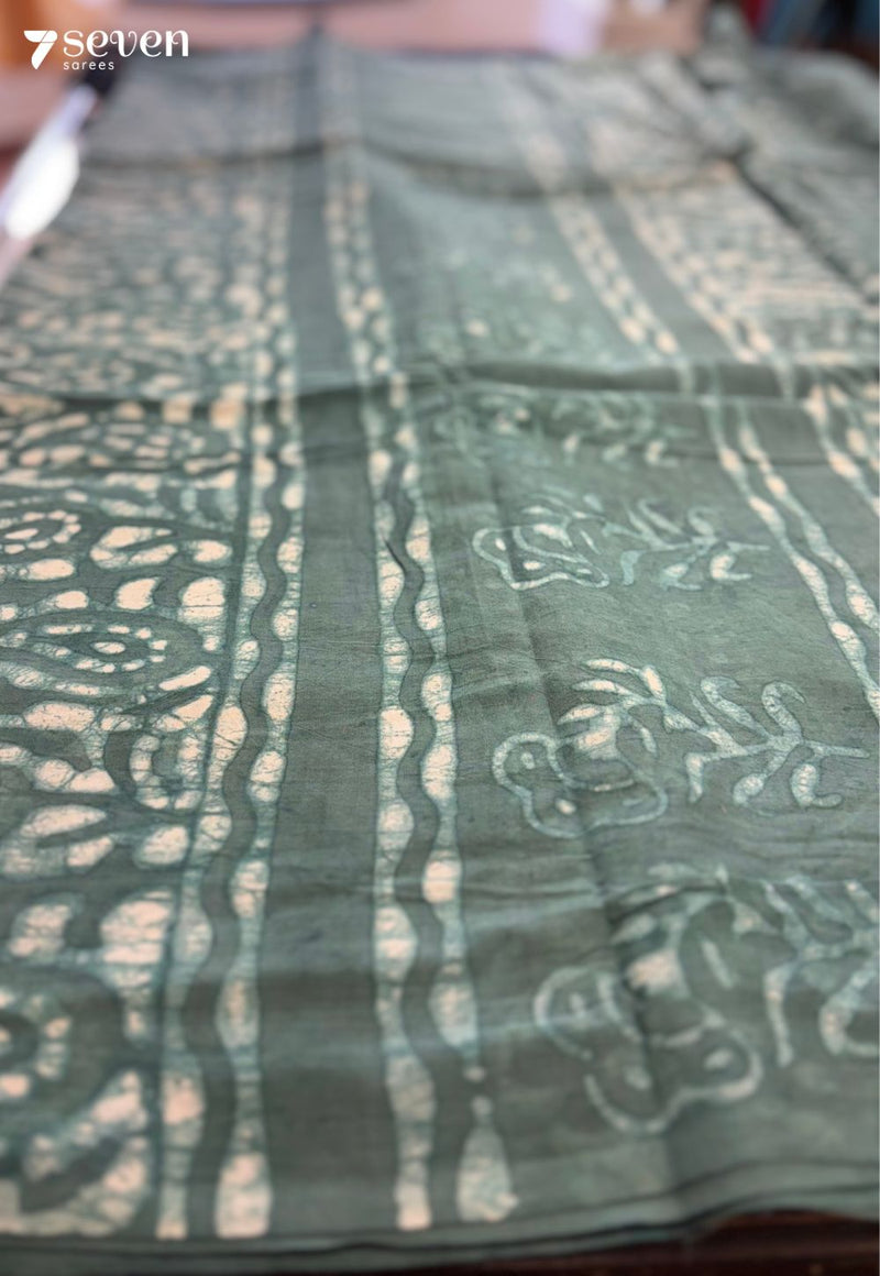 Pinecone Picnic Jaipur Blue Handblock 100% Cotton Saree - Seven Sarees - Saree - Seven Sarees