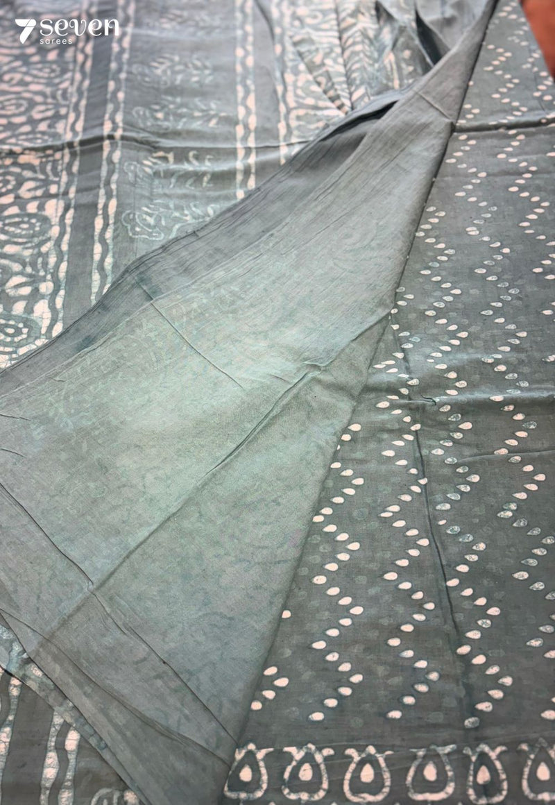 Pinecone Picnic Jaipur Blue Handblock 100% Cotton Saree - Seven Sarees - Saree - Seven Sarees