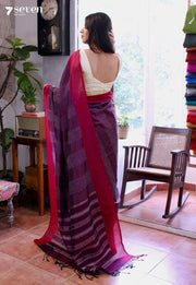 Plum Whispers Signature Seven Handloom Pink Bangalore Vegan Silk Saree - Seven Sarees - Saree - Seven Sarees