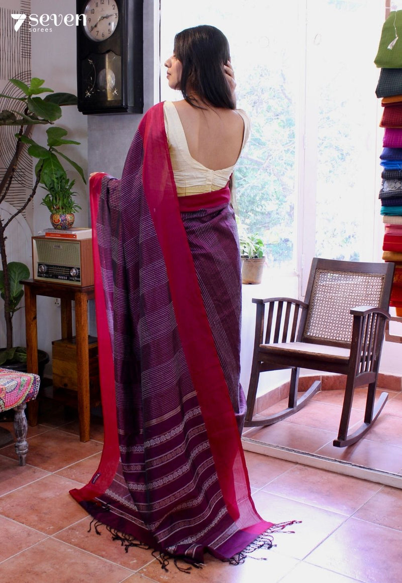 Plum Whispers Signature Seven Handloom Pink Bangalore Vegan Silk Saree - Seven Sarees - Saree - Seven Sarees
