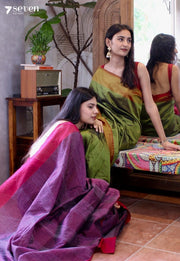 Plum Whispers Signature Seven Handloom Pink Bangalore Vegan Silk Saree - Seven Sarees - Saree - Seven Sarees