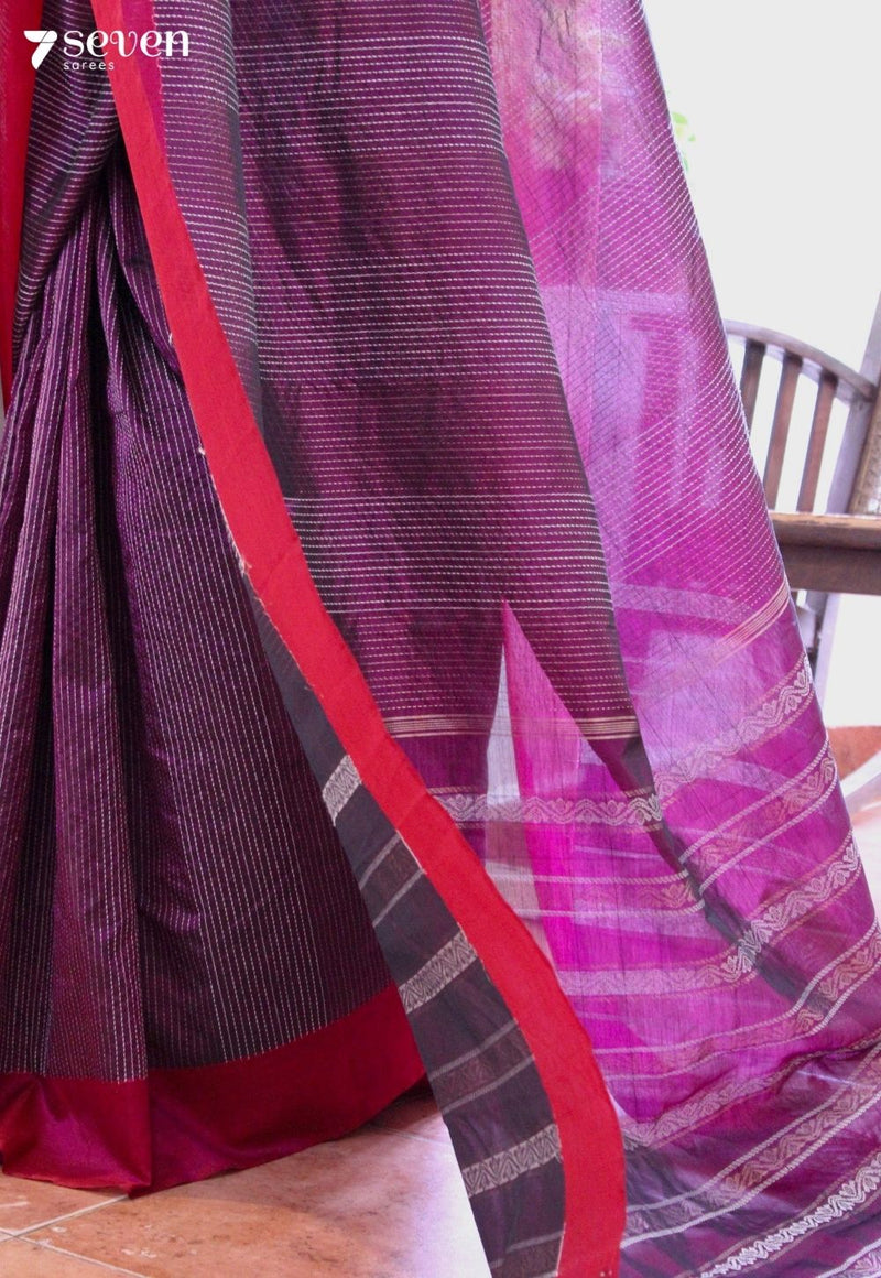 Plum Whispers Signature Seven Handloom Pink Bangalore Vegan Silk Saree - Seven Sarees - Saree - Seven Sarees