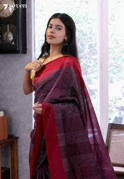 Plum Whispers Signature Seven Handloom Pink Bangalore Vegan Silk Saree - Seven Sarees - Saree - Seven Sarees
