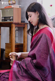 Plum Whispers Signature Seven Handloom Pink Bangalore Vegan Silk Saree - Seven Sarees - Saree - Seven Sarees