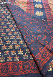 Pond Picnic Jaipur Blue Handblock 100% Cotton Saree - Seven Sarees - Saree - Seven Sarees