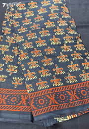 Pond Picnic Jaipur Blue Handblock 100% Cotton Saree - Seven Sarees - Saree - Seven Sarees