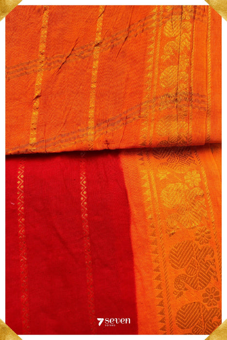 Poovaram Madurai Red Handmade Pure Cotton Sungudi Kolam Lines Saree - Seven Sarees - Saree - Seven Sarees