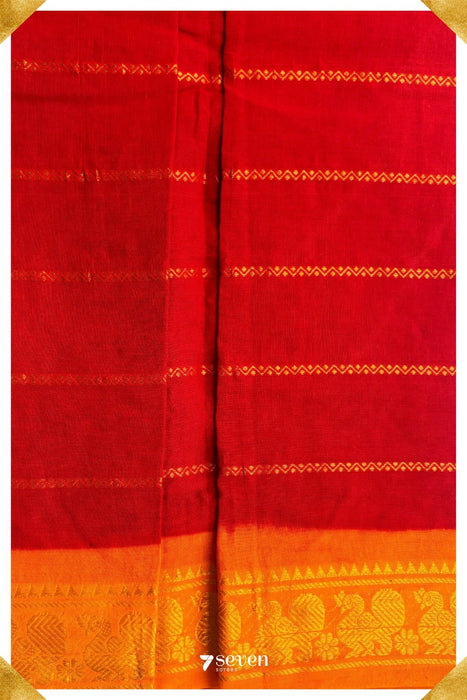 Poovaram Madurai Red Handmade Pure Cotton Sungudi Kolam Lines Saree - Seven Sarees - Saree - Seven Sarees