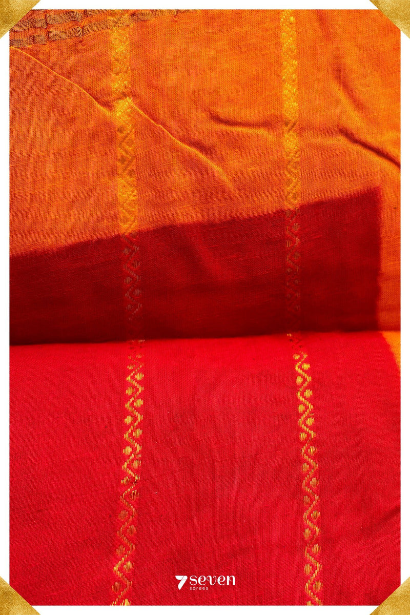 Poovaram Madurai Red Handmade Pure Cotton Sungudi Kolam Lines Saree - Seven Sarees - Saree - Seven Sarees