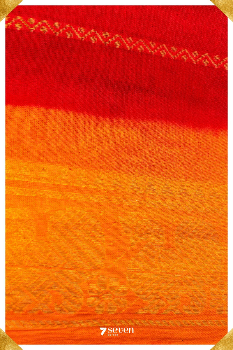 Poovaram Madurai Red Handmade Pure Cotton Sungudi Kolam Lines Saree - Seven Sarees - Saree - Seven Sarees