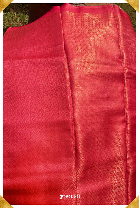 Poppy Chattisgarh Red Pure Kosa Silk Saree|Silk Mark Certified - Seven Sarees - Saree - Seven Sarees