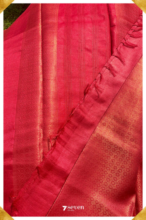 Poppy Chattisgarh Red Pure Kosa Silk Saree|Silk Mark Certified - Seven Sarees - Saree - Seven Sarees