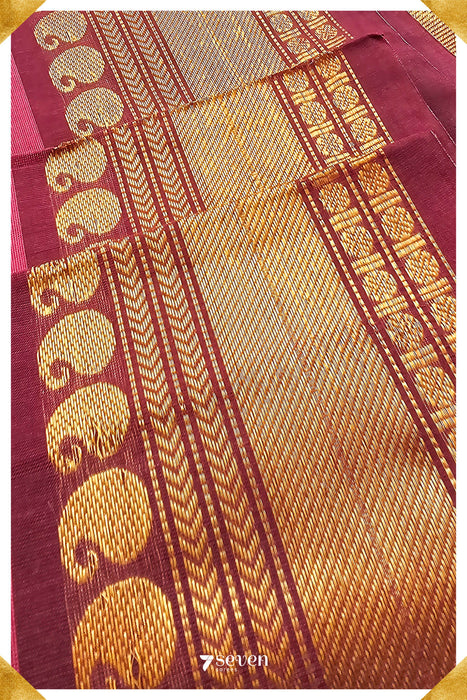 Poshini Madurai Pink Pure Cotton Saree - Seven Sarees - Saree - Seven Sarees