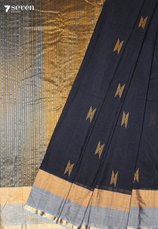 Pranika Signature Seven Handloom Black Bangalore Pure Cotton Saree