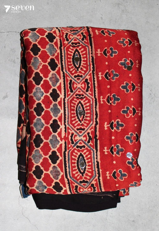 Pratyusha Kutch Red Pure Handmade Ajrakh Modal with Handpasted Mirrors