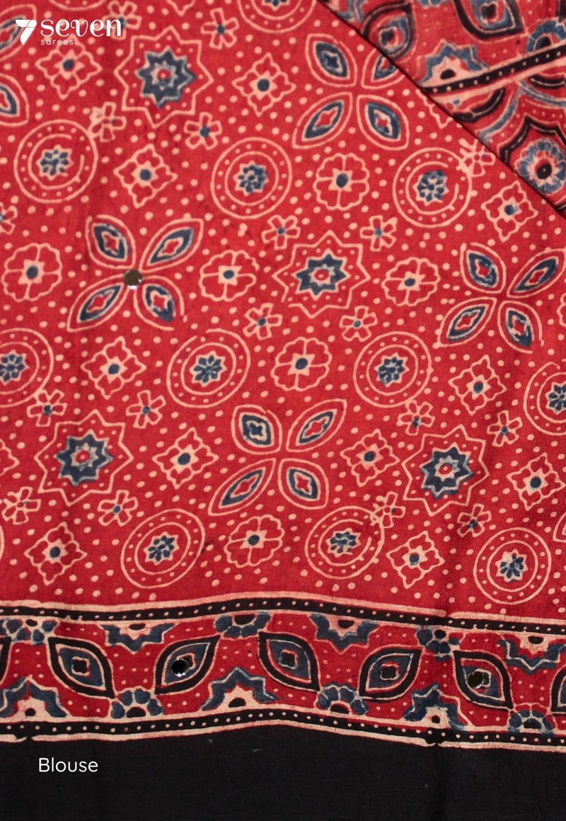 Pratyusha Kutch Red Pure Handmade Ajrakh Modal with Handpasted Mirrors - view 4