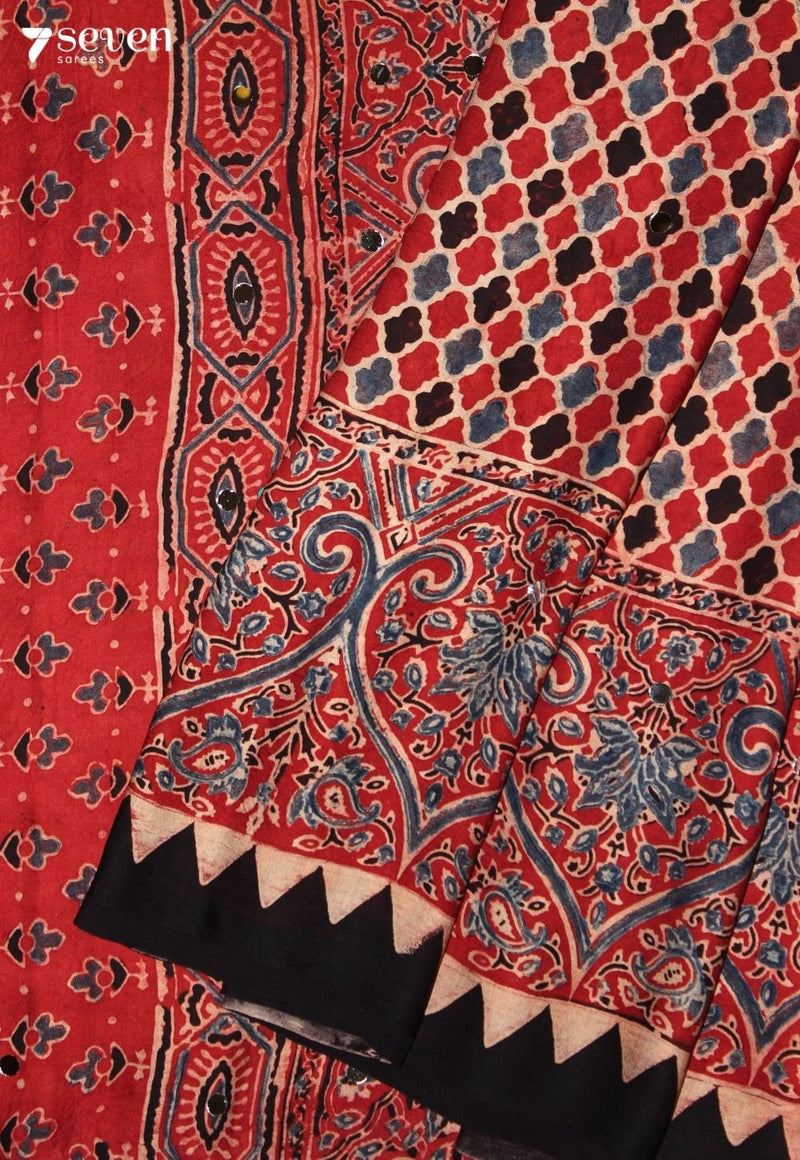 Pratyusha Kutch Red Pure Handmade Ajrakh Modal with Handpasted Mirrors - view 5
