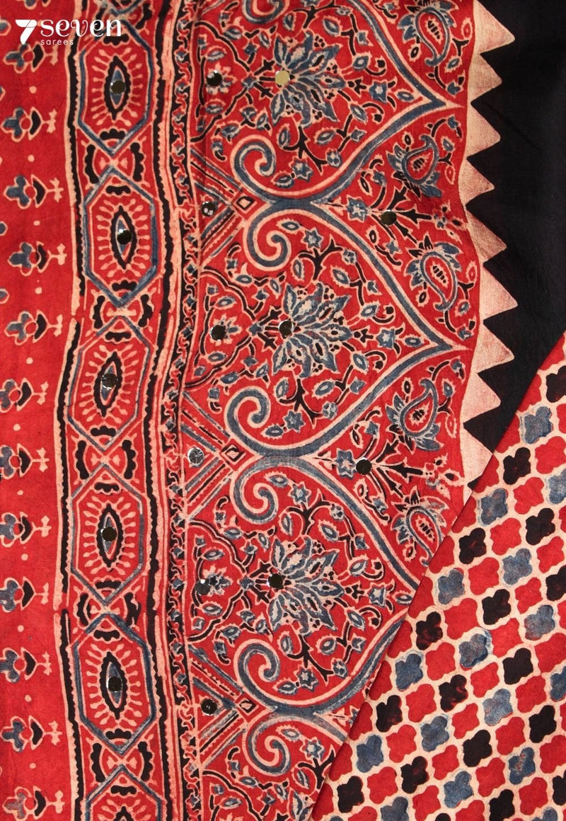 Pratyusha Kutch Red Pure Handmade Ajrakh Modal with Handpasted Mirrors - view 3