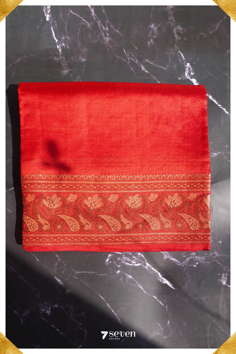 Preet Benaras Red Pure Silk Chiniya Saree | Silk Mark Certified - Seven Sarees - Saree - Seven Sarees