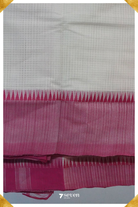 Preeti Mangalagiri Handloom White/Pink Pure Cotton Saree - Seven Sarees - Saree - Seven Sarees