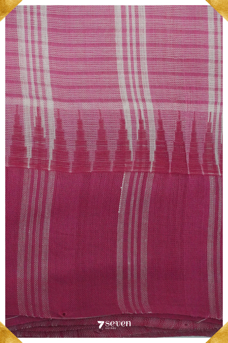 Preeti Mangalagiri Handloom White/Pink Pure Cotton Saree - Seven Sarees - Saree - Seven Sarees