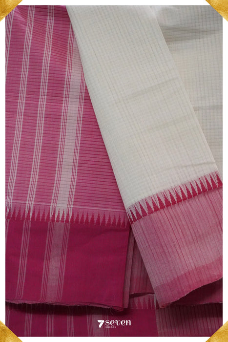 Preeti Mangalagiri Handloom White/Pink Pure Cotton Saree - Seven Sarees - Saree - Seven Sarees