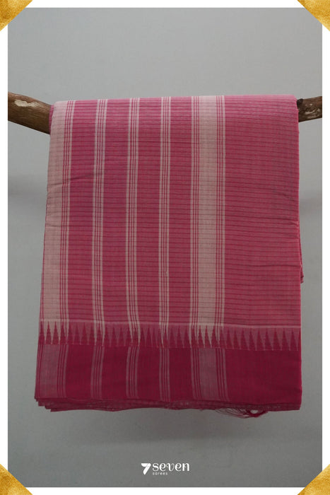 Preeti Mangalagiri Handloom White/Pink Pure Cotton Saree - Seven Sarees - Saree - Seven Sarees