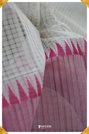 Preeti Mangalagiri Handloom White/Pink Pure Cotton Saree - Seven Sarees - Saree - Seven Sarees