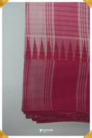 Preeti Mangalagiri Handloom White/Pink Pure Cotton Saree - Seven Sarees - Saree - Seven Sarees