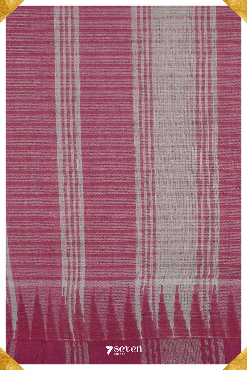 Preeti Mangalagiri Handloom White/Pink Pure Cotton Saree - Seven Sarees - Saree - Seven Sarees