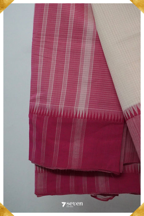 Preeti Mangalagiri Handloom White/Pink Pure Cotton Saree - Seven Sarees - Saree - Seven Sarees