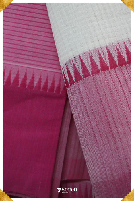 Preeti Mangalagiri Handloom White/Pink Pure Cotton Saree - Seven Sarees - Saree - Seven Sarees