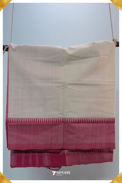 Preeti Mangalagiri Handloom White/Pink Pure Cotton Saree - Seven Sarees - Saree - Seven Sarees