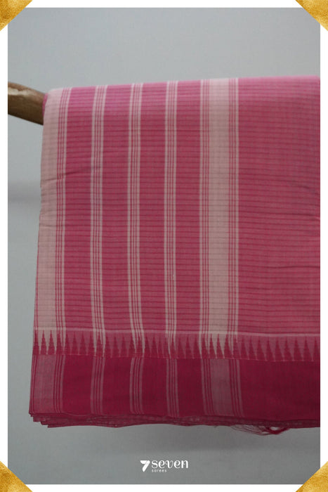 Preeti Mangalagiri Handloom White/Pink Pure Cotton Saree - Seven Sarees - Saree - Seven Sarees