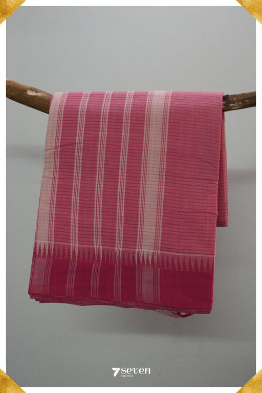 Preeti Mangalagiri Handloom White/Pink Pure Cotton Saree - Seven Sarees - Saree - Seven Sarees