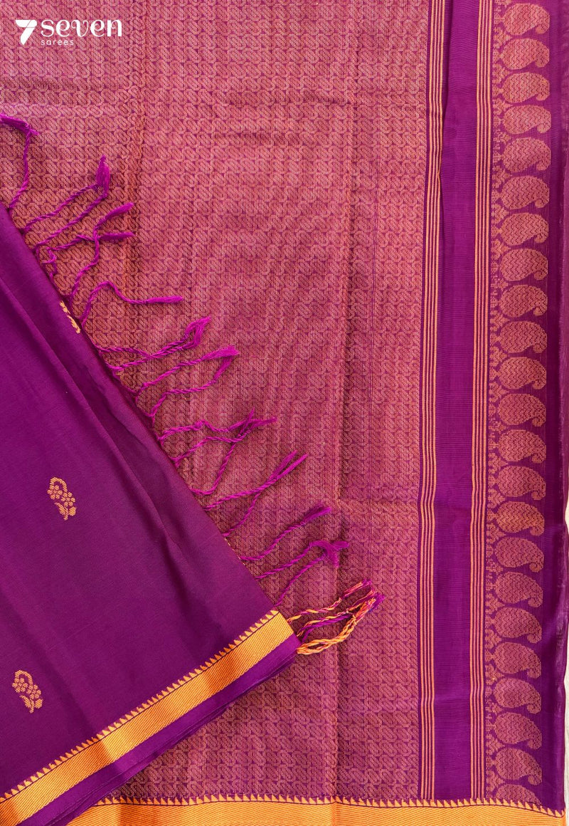 Purple Mango Signature Seven Handloom Violet Bangalore Pure Cotton Saree - Seven Sarees - Saree - Seven Sarees