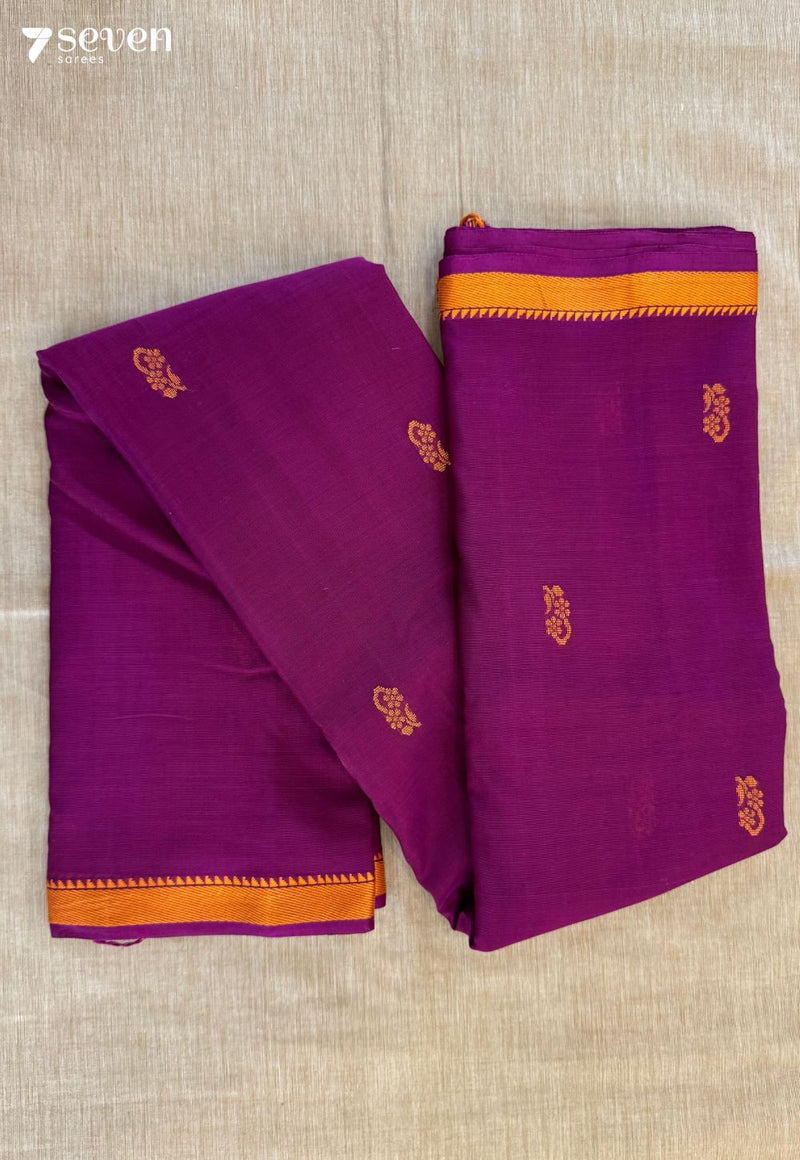 Purple Mango Signature Seven Handloom Violet Bangalore Pure Cotton Saree - Seven Sarees - Saree - Seven Sarees