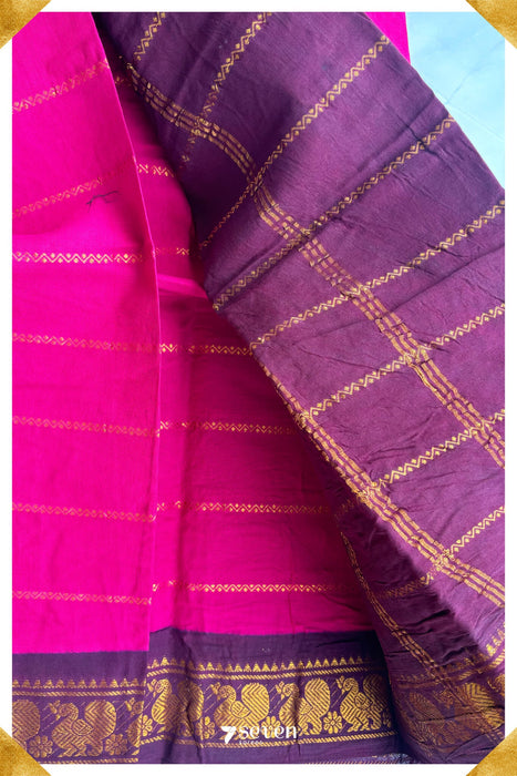 Puththala Madurai Pink Handmade Pure Cotton Sungudi Kolam Lines Saree - Seven Sarees - Saree - Seven Sarees