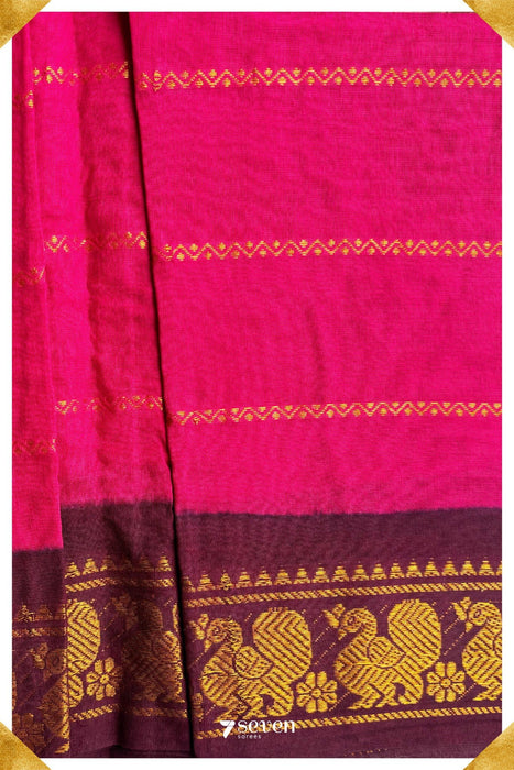 Puththala Madurai Pink Handmade Pure Cotton Sungudi Kolam Lines Saree - Seven Sarees - Saree - Seven Sarees