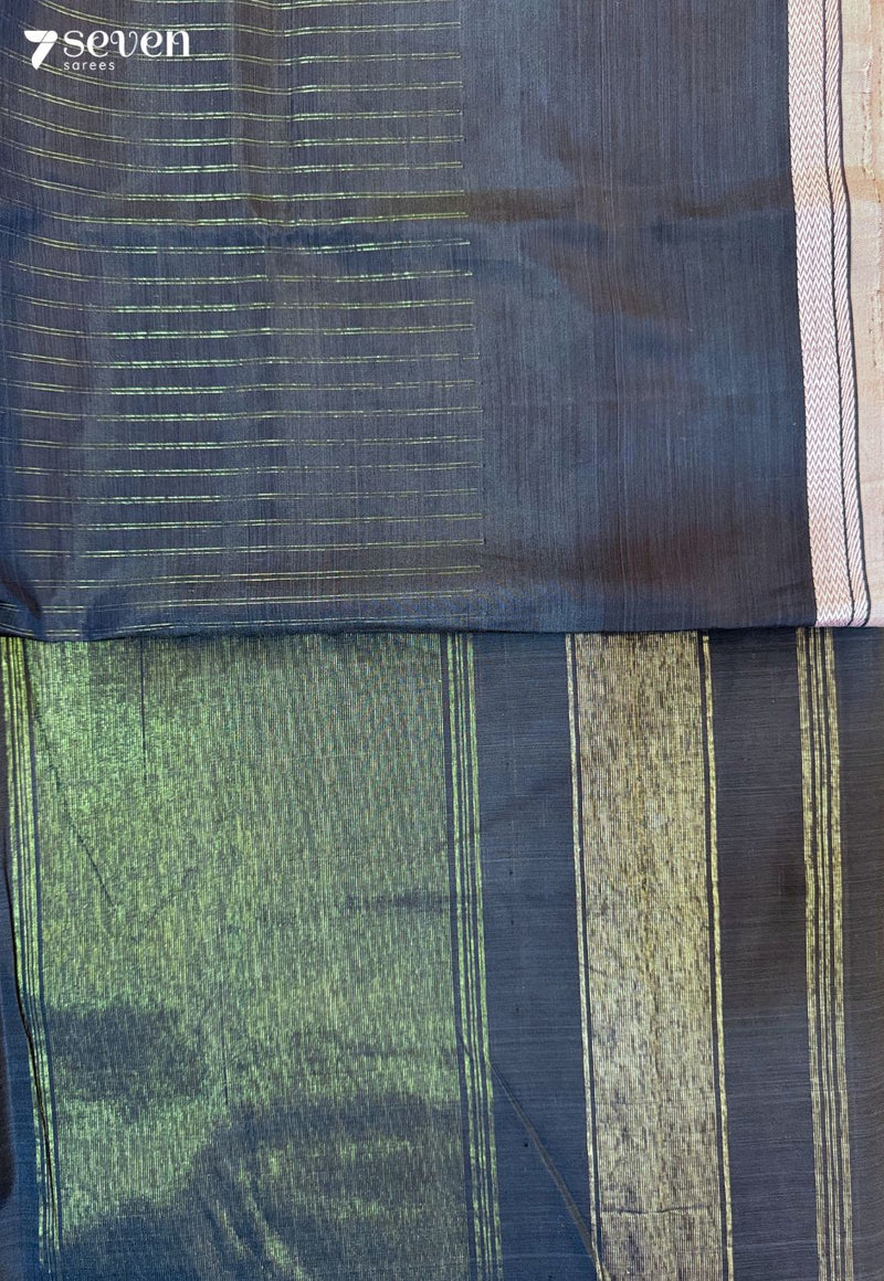 Raatrani Silk Signature Seven Handloom Peacock Blue Bangalore Vegan Silk Saree - Seven Sarees - Saree - Seven Sarees