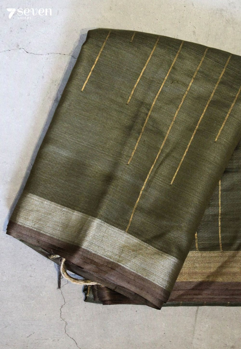 Rainwashed Handloom Green Pure Tussar Silk(Kosa) Saree| Silk Mark Certified - Seven Sarees - Saree - Seven Sarees