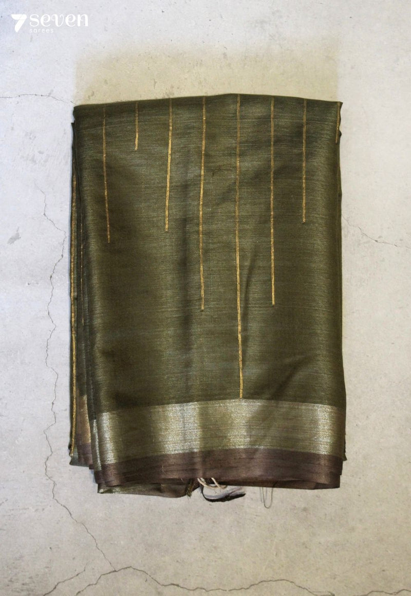 Rainwashed Handloom Green Pure Tussar Silk(Kosa) Saree| Silk Mark Certified - Seven Sarees - Saree - Seven Sarees