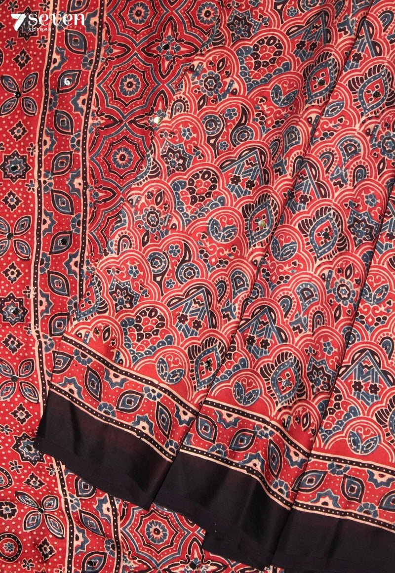 Rajasvi Kutch Red Pure Handmade Ajrakh Modal with Handpasted Mirrors - view 5