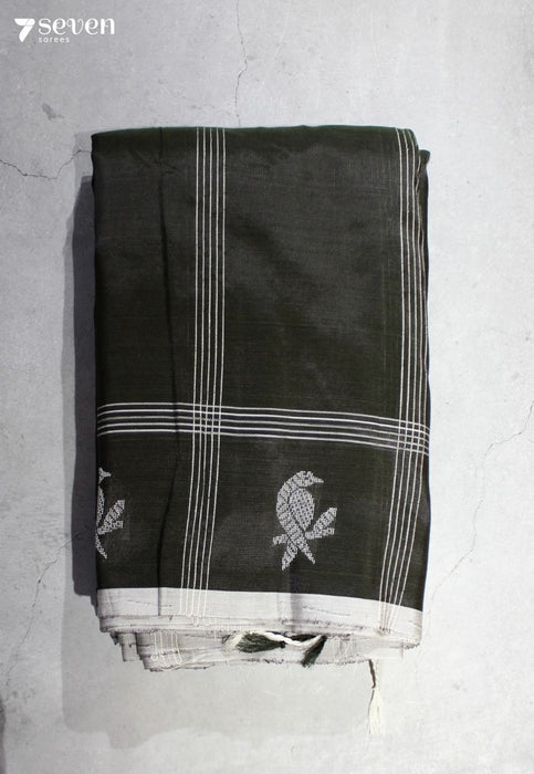 Rajavallari Signature Seven Handloom Dark Green Bangalore Vegan Silk Saree - Seven Sarees - Saree - Seven Sarees
