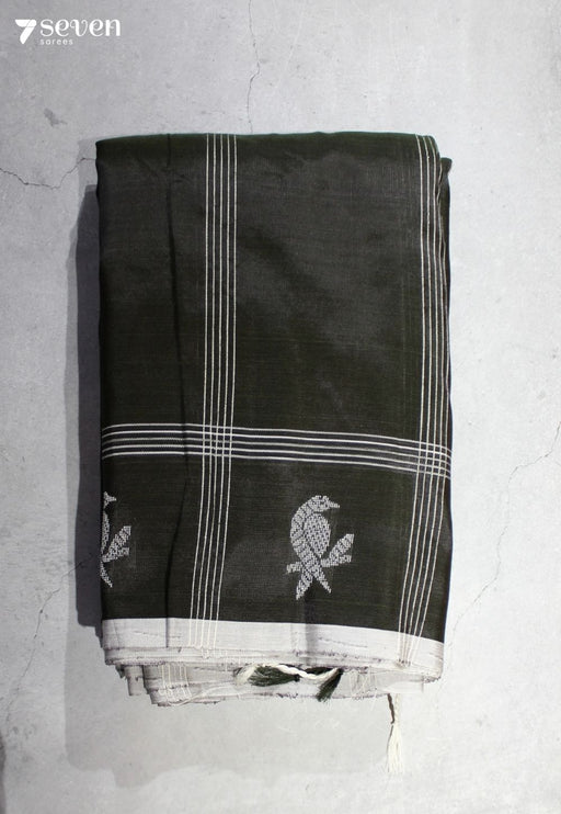 Rajavallari Signature Seven Handloom Dark Green Bangalore Vegan Silk Saree - Seven Sarees - Saree - Seven Sarees